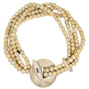 80s Signed Gerda Lynggaard - Monies -Light Wood & Stone 4 Strand Collar Necklace